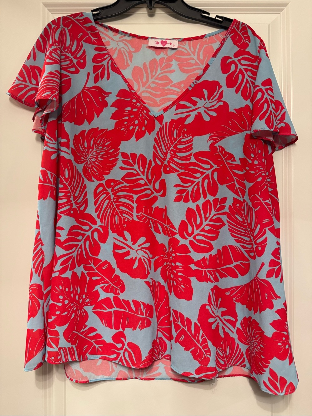 Buddy Love Red Tropical Print V-Neck Tunic on Light Blue